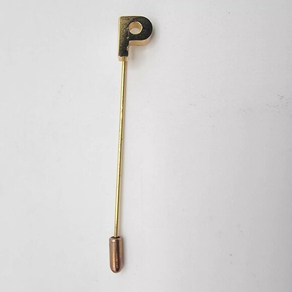 Gold Tone Initial P Hat Pin / Tie Pin - Picture 1 of 3